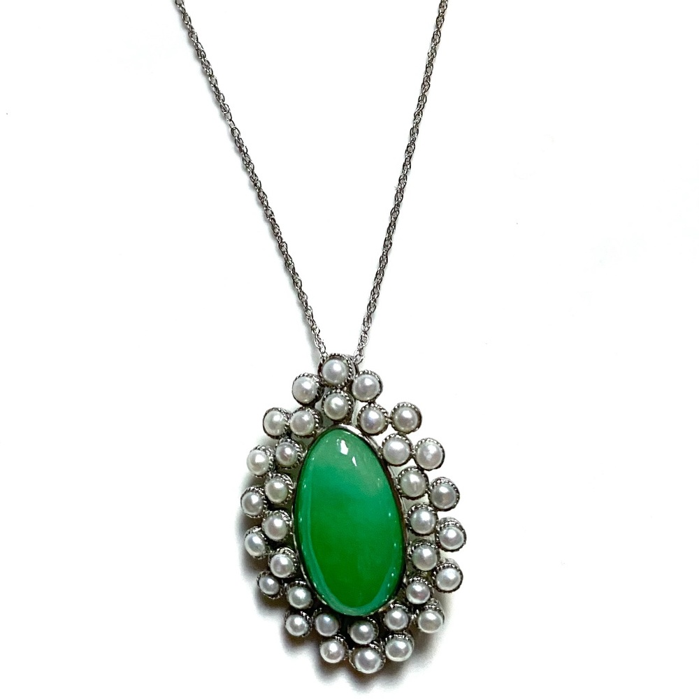 Sterling Silver Jade & Pearl  Necklace